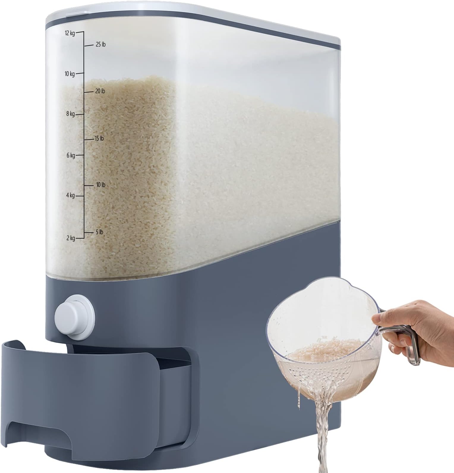 U-miss 26.5 Lbs Large Sealed Rice Dispenser, Cereal Dry Food Storage Containers with Measuring Cup,BPA-Free Household for Kitchen Pantry Organization