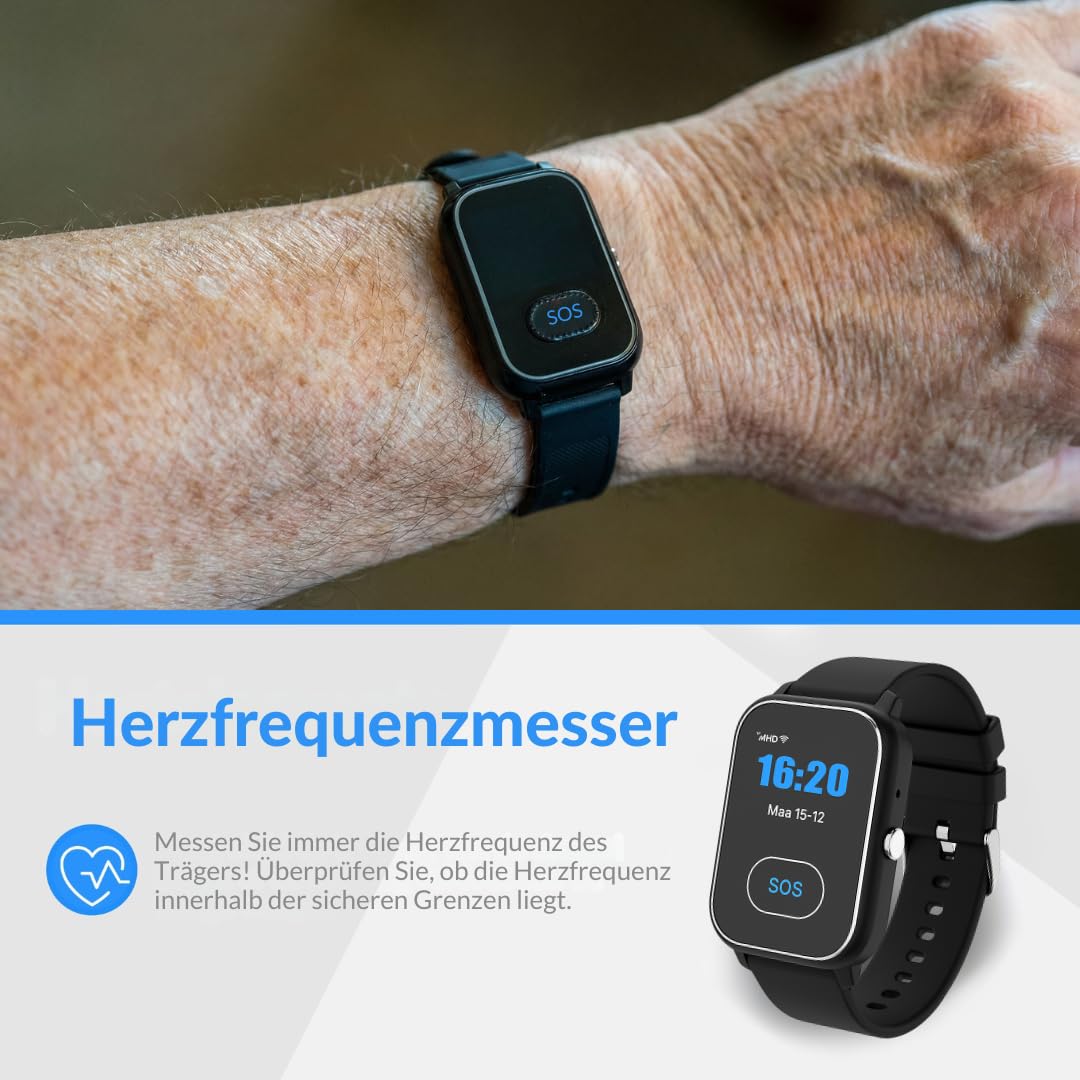 KUUS. S4 Notruf Uhr mit Sturzerkennung - Notrufknopf für Senioren - GPS Tracker Senioren mit Ortung. Senioren Smartwatch mit SIM Karte ohne Handy - Demenz Uhr Hilfsmittel Notfallarmband Erwachsene