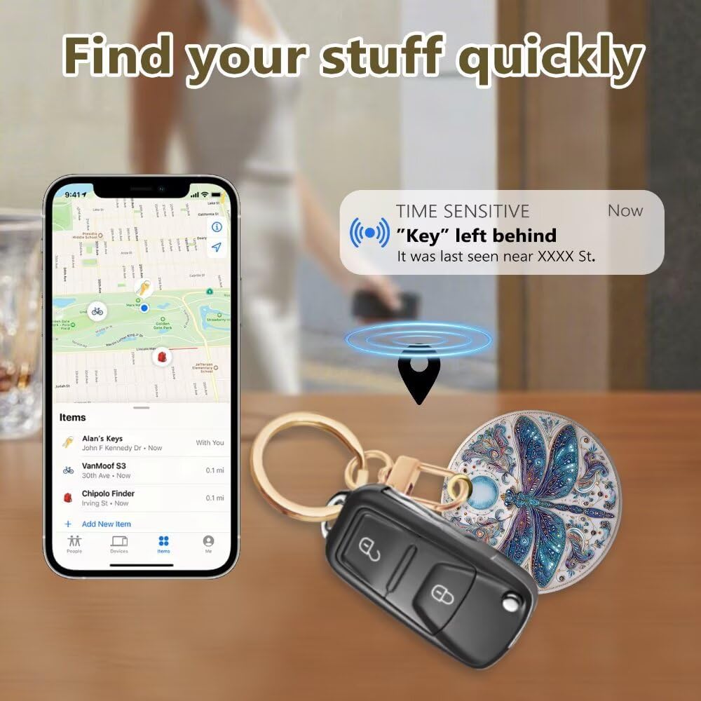 Retro Draonfly Leather Keychain Holder Case Compatible with Air Tag, Cute Protective Cover with Keyring, Finders Tracker Case for Key, Bag, Pet, Kids image 5