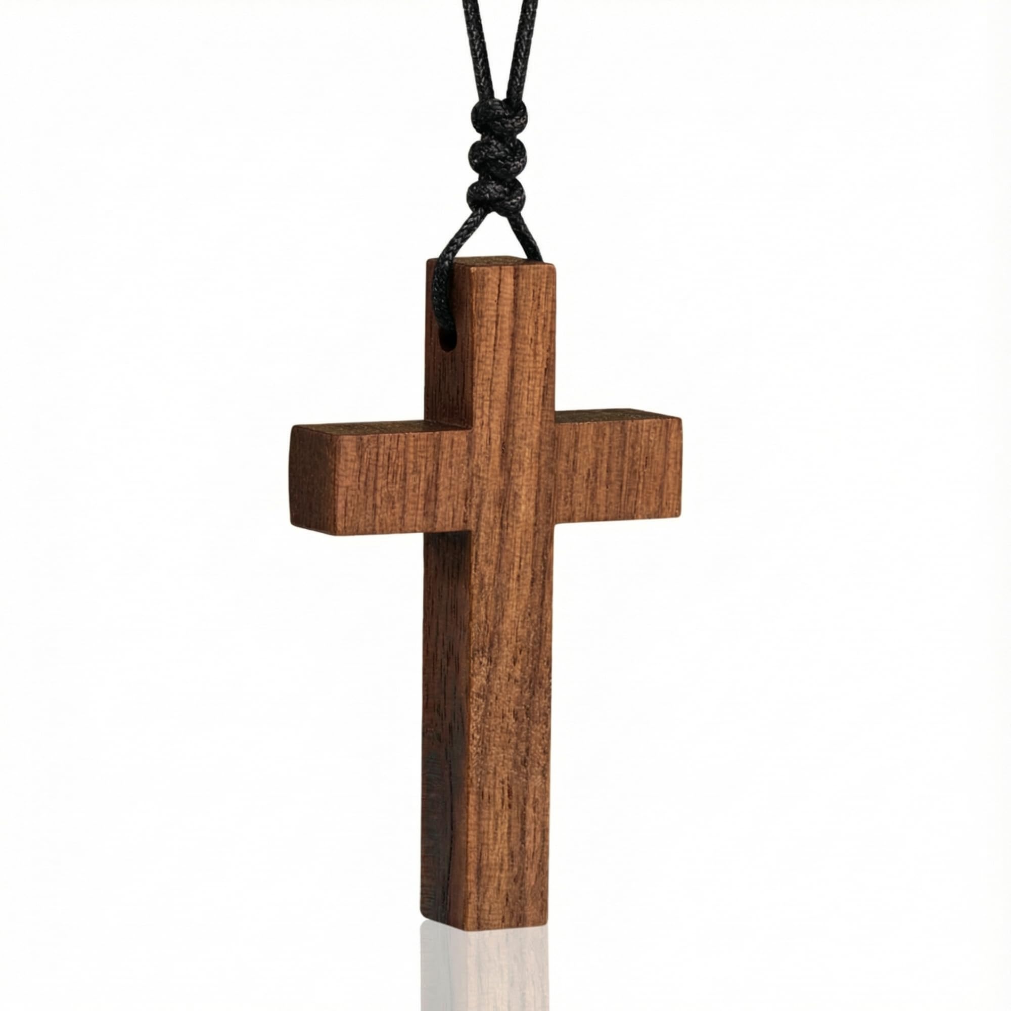 Natural Walnut Wood Cross Necklace for Men & Women - Small Wood Cross Pendant Necklace for Car Mirror - Wooden Religious Pendant Jewelry
