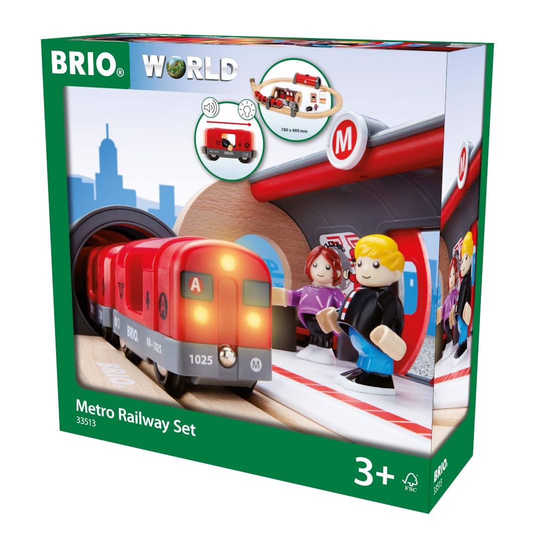 BRIO World - Set Metropolitana, Set Costruzioni Trenino in Legno da 20 Pezzi, Giocattolo per Bambino e Bambina 3+ Anni