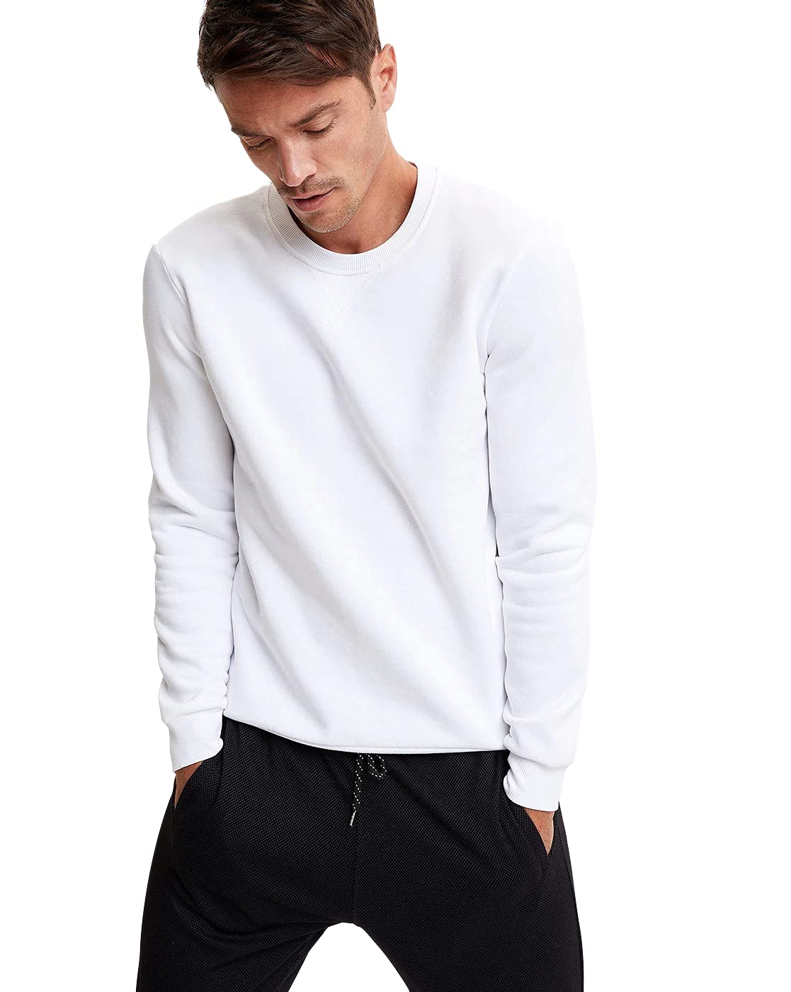 Plain Solid Sweatshirt for Men/Hoodies for Men/Regular Loose Fit Sweatshirt for Men with Rib-image-0