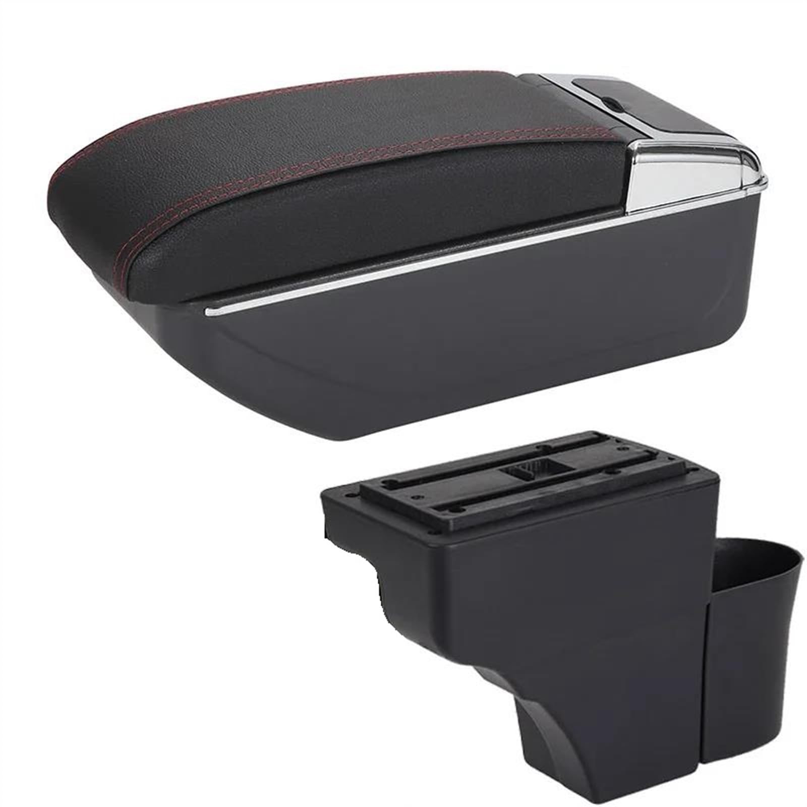 Armrest Box With Multifunctional Support PU Upholstered Car Interior Modification Accessories For Note(D1 Black red No USB)