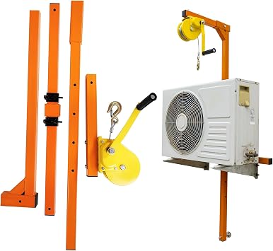 10M Lifting Crane Tool for Air Conditioner, Stainless Steel Conditioner Outside Installation Bracket Crane Lift Folding Self-Locking Manual Winch