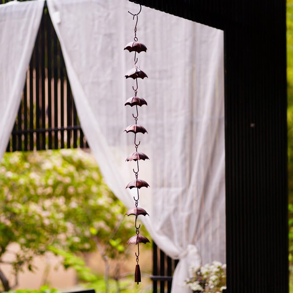 Cadena de lluvia de metal con 8 copas de paraguas, desviador de agua de techo resistente a la corrosión de 39 pulgadas, alternativa de drenaje de jardín a la bajante para decoración de patio