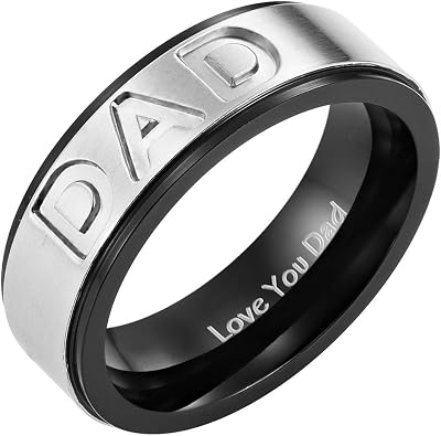 Willis Judd Mens DAD Titanium 7mm Ring Engraved Love You Dad with Gift Pouch