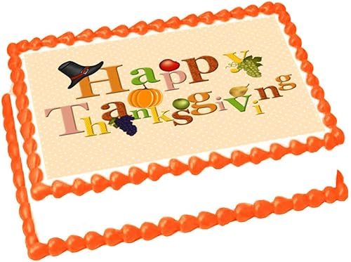 Feliz día de Acción de Gracias 1/4 hoja (10.5 x 8 pulgadas) comestible decoración de fiesta de cumpleaños.