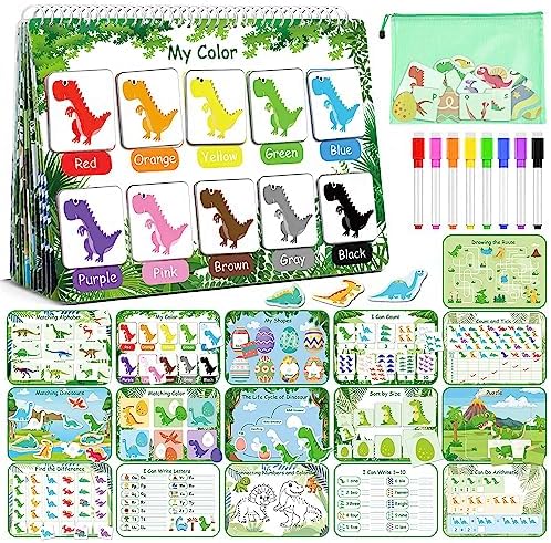 iGetooy Montessori Preschool Learning Activities Busy Book for Toddlers, Dinosaur Themes Quiet Book for Kids, Kindergarten Educational Learning Book, Autism Sensory Toys for Kids 3-5 Year Olds