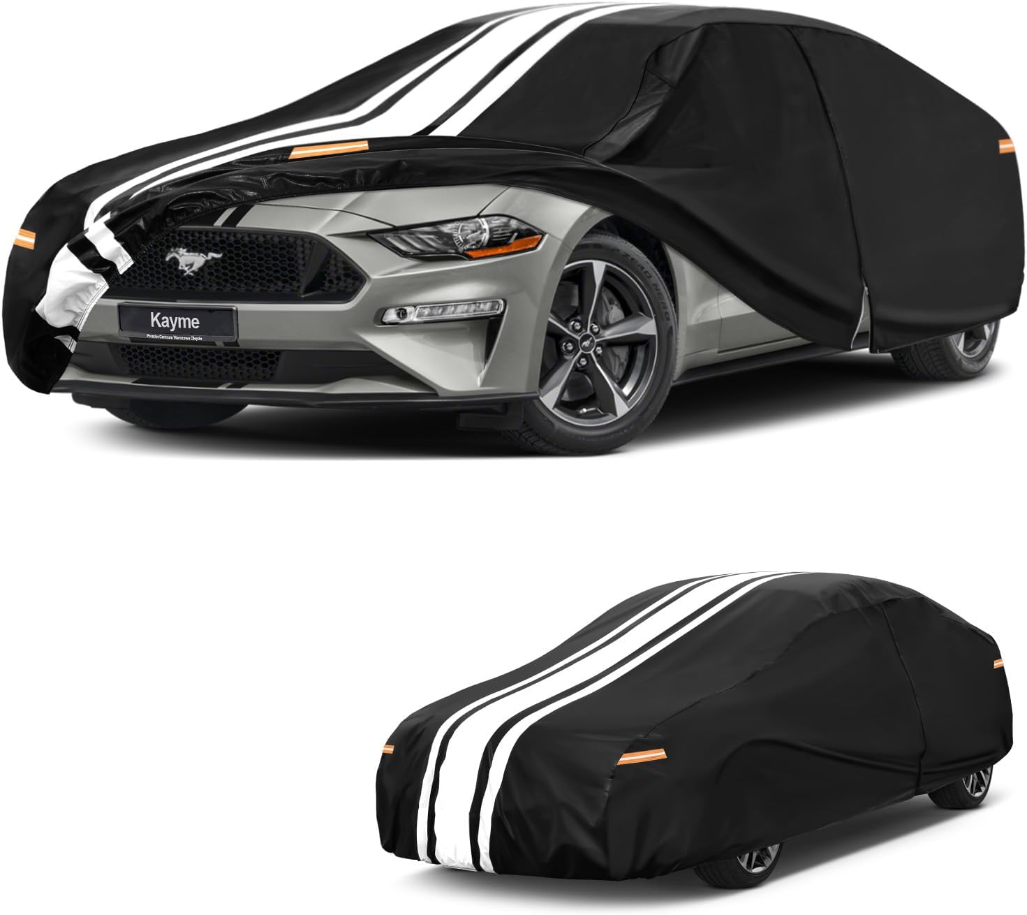 Kayme Heavy Duty Car Cover Custom Fit for Ford Mustang/Shelby/Mustang GT GT350 GT500 (1965-2026), Outdoor Full Exterior Cover with Tape and Towel, Rain Snow Sun UV Protection.