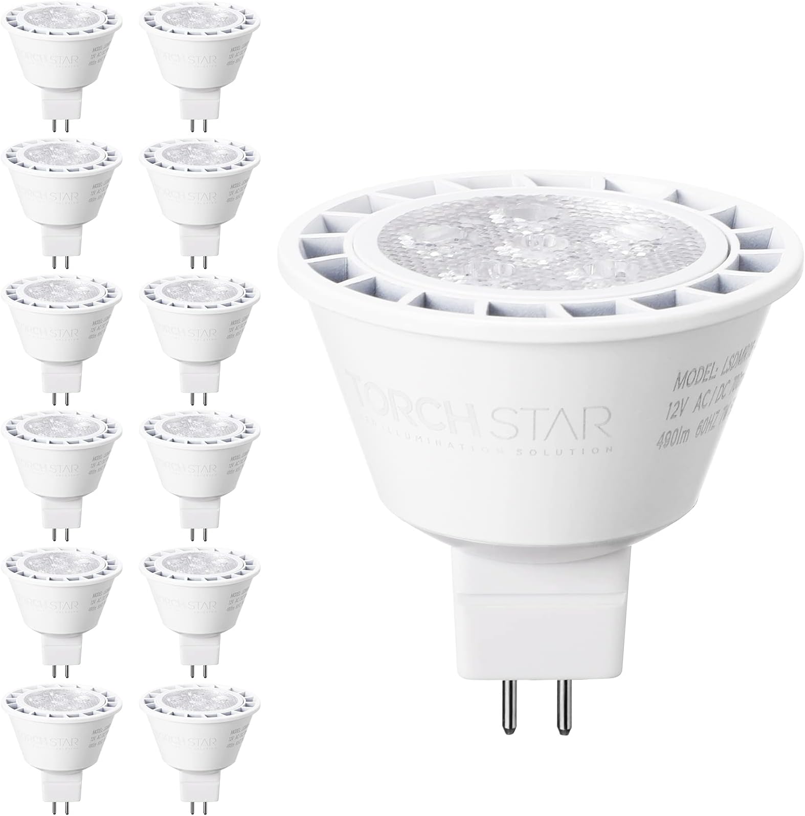 12-Pack MR16 LED Bulb Dimmable, Aluminum, GU5.3 7W 50W Equivalent, 3000K Warm White, Recessed Track Lighting Spot Lights, 490LM LED Bulb, UL Listed, 12V Low Voltage Light Bulbs