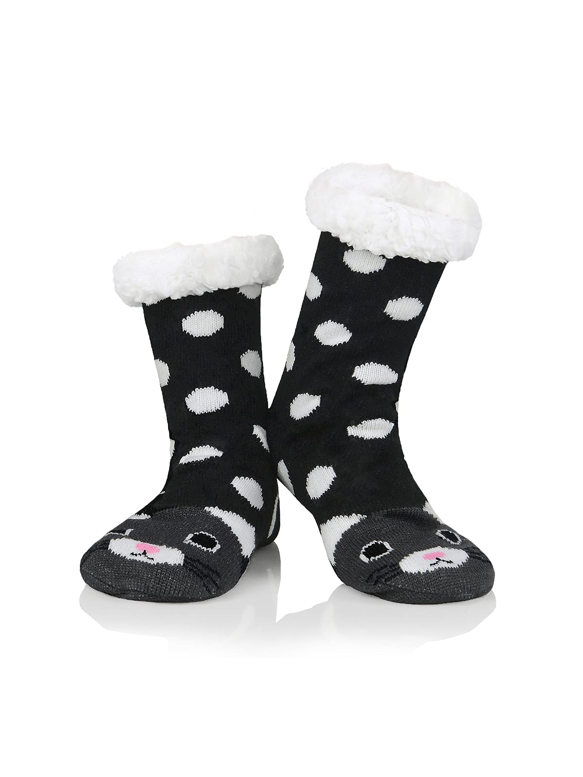 Anti Slip Slipper Socks With Grip Winter Cozy Socks Fuzzy Socks Women Fluffy socks Gift, Black Cat, One Size-image-34