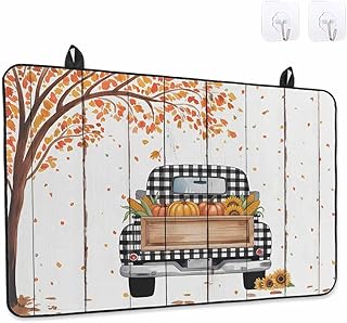 Fall Plaid Truck Stove Top Cover for Electric Stove Pumpkin Corn Sunflower Tree White Wood Heat Insulation Stove Mat for Glass Top Flat Cooktop Countertop Protector Dish Drying Mat 24"x21"