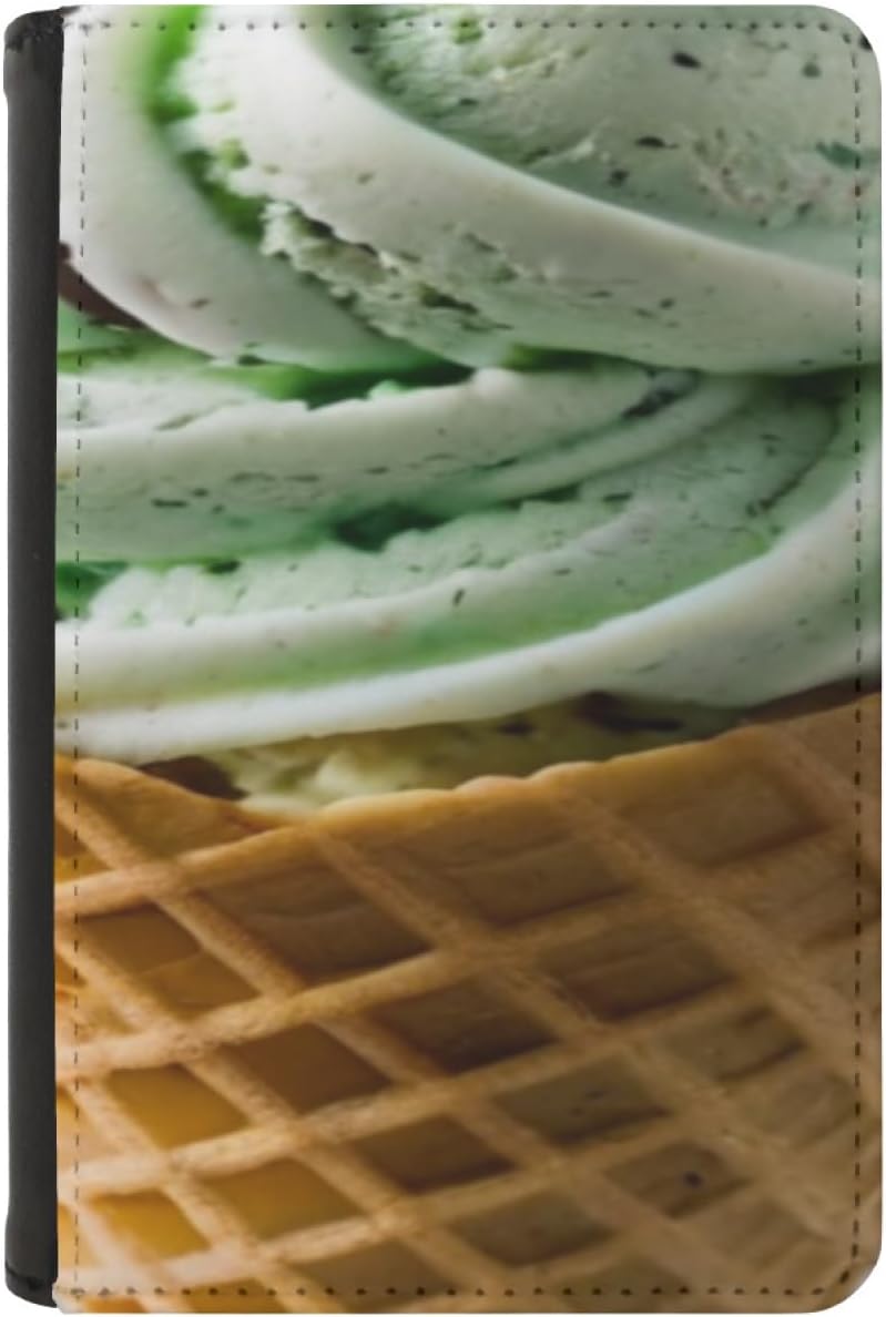 Art and Beyond Leatherette Passport Wallet with Card Storage Pockets Ice Cream Cone Cover Novelty Mint Chocolate Chip Cute Food Lovers Snack Dessert Design Fun Design Passport Holder Case, Black