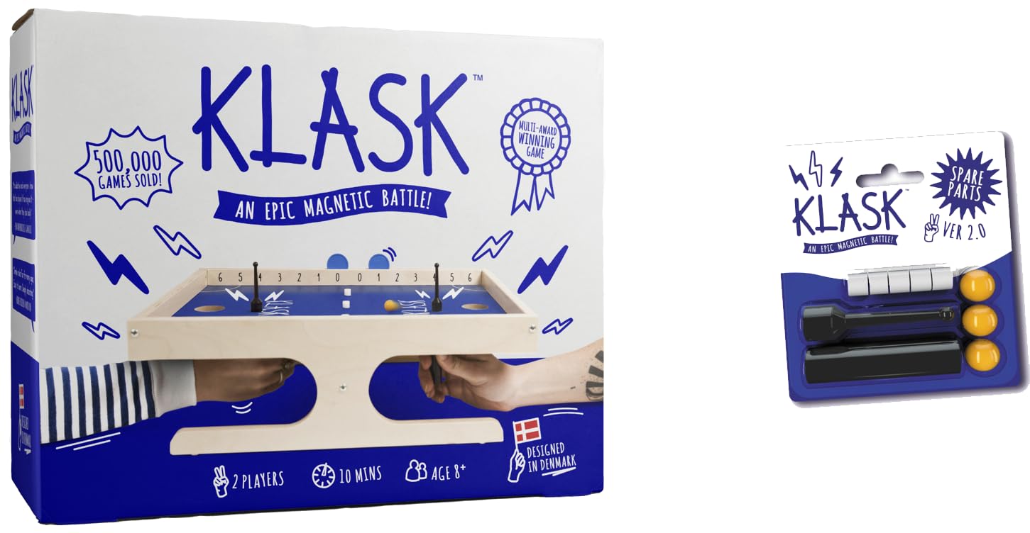 KLASK : The Magnetic Award-Winning Party Game of Skill That's Half Foosball, Half Air Hockey w/Spare Parts 2.0