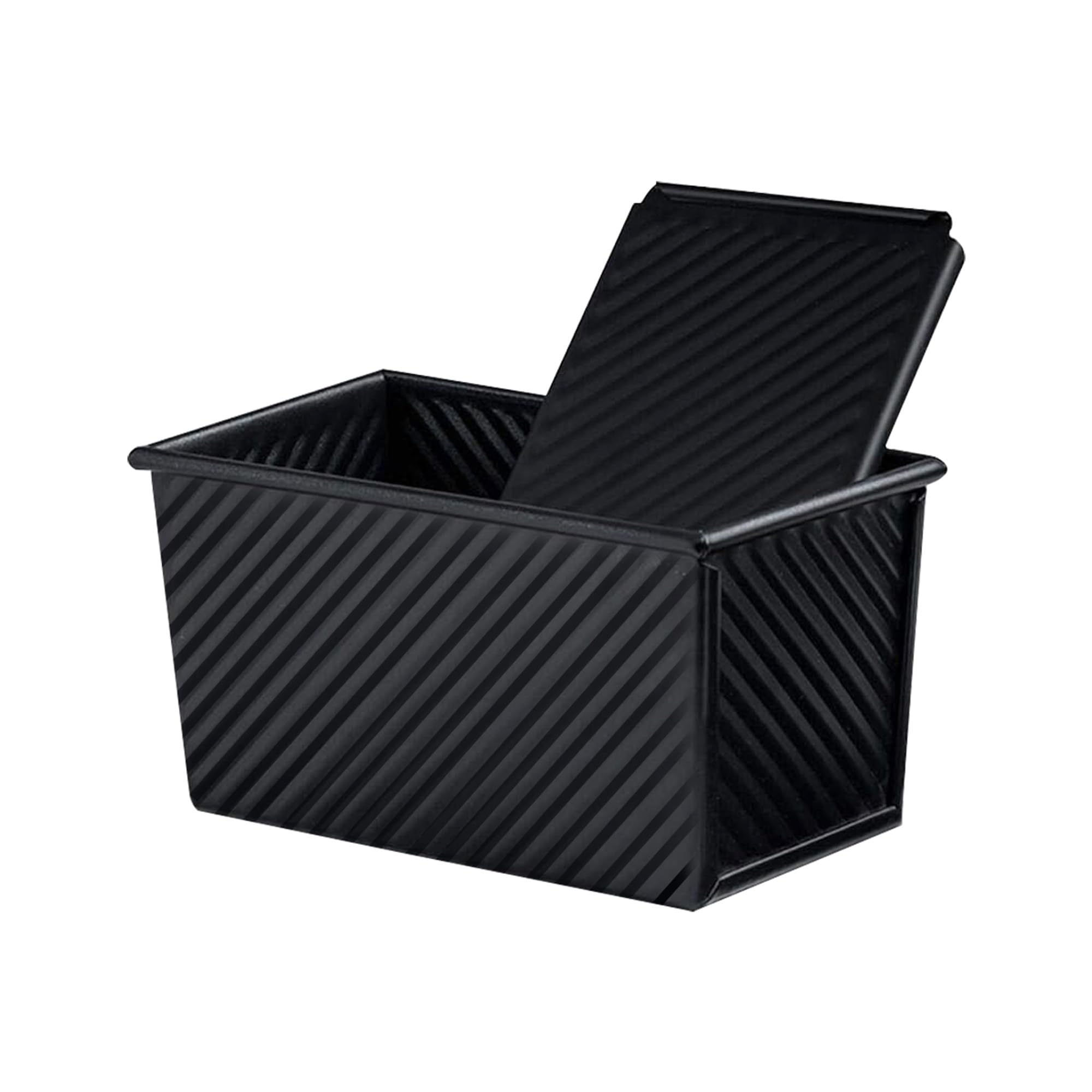 Loaf Tin with Lid, 1lb(450g) Bread Loaf Tin, Non Stick Sandwich Bread Tins with Slide Cover, Steel Toast Cakes Pan Breads Tins for Baking, Black