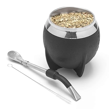 BALIBETOV Yerba Mate Cup And Bombilla Set, Includes Stainless steel Yerba Mate Gourd, Premium Bombilla Mate and Cleaning Brush (Black)