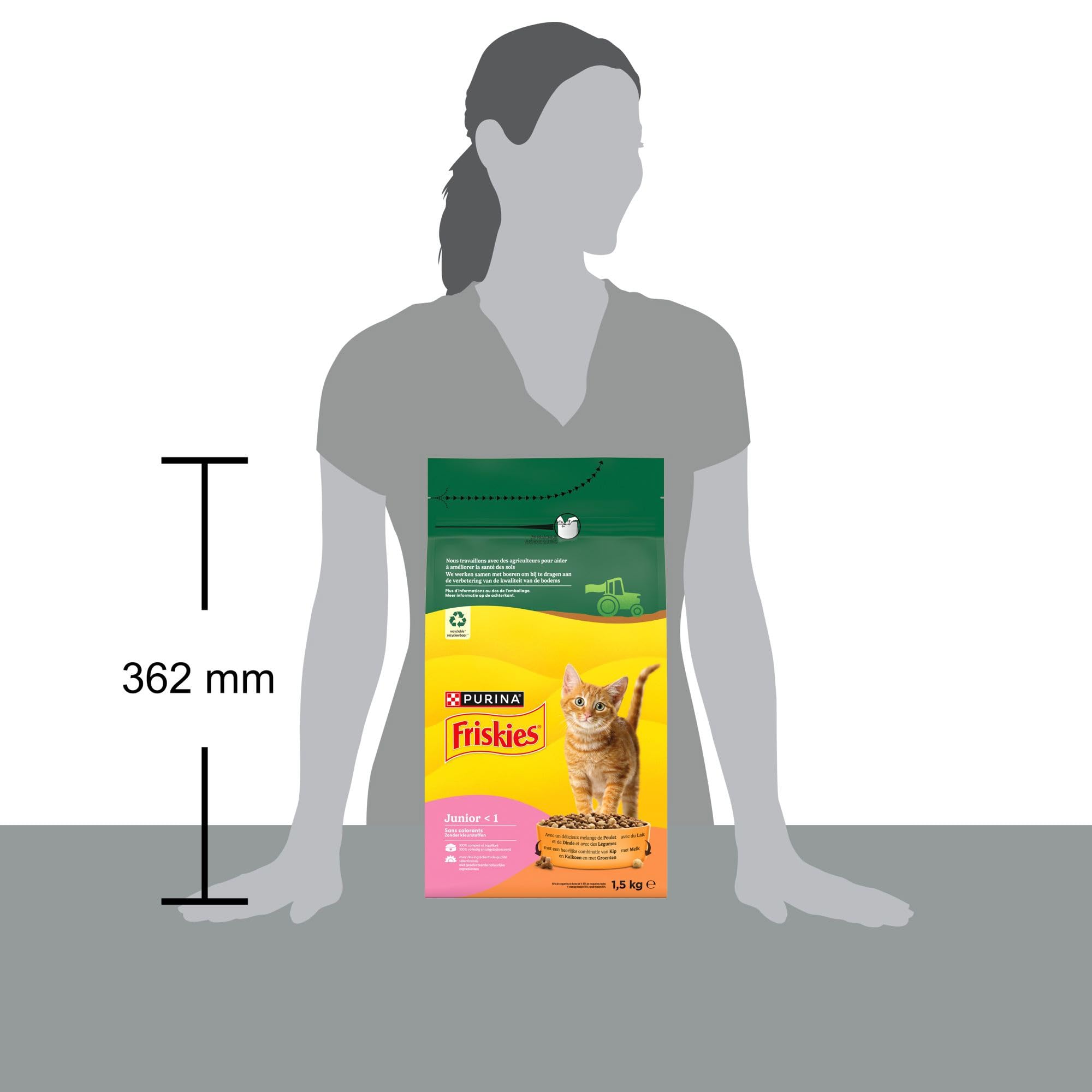 FRISKIES | JUNIOR | Chat | Croquettes complètes pour Chatons| Au Poulet, au Lait et aux Légumes | Aliment complet pour une croissance saine du chaton | Sac | 1,5 KG