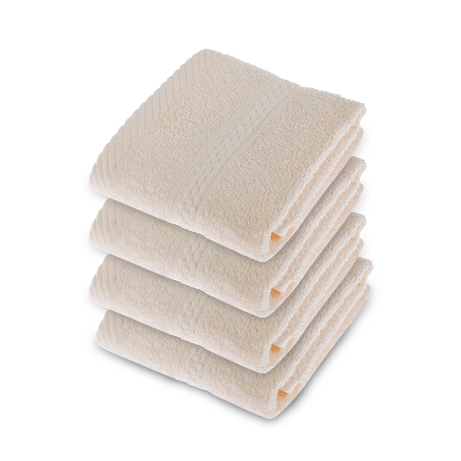 HOMESCAPES Cream Turkish Cotton Set of 4 Face Cloths Flannel Super Soft Thick & Absorbent 500 GSM Towel Heavy Weight for everyday Luxury
