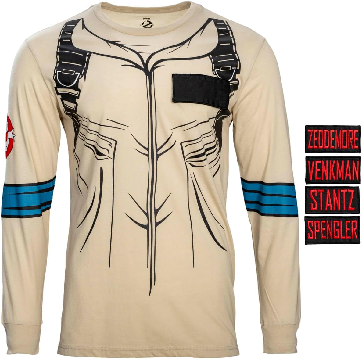 Mad Engine Ghostbusters Costume T-Shirt with Four Interchangeable Name Patches Halloween Cosplay