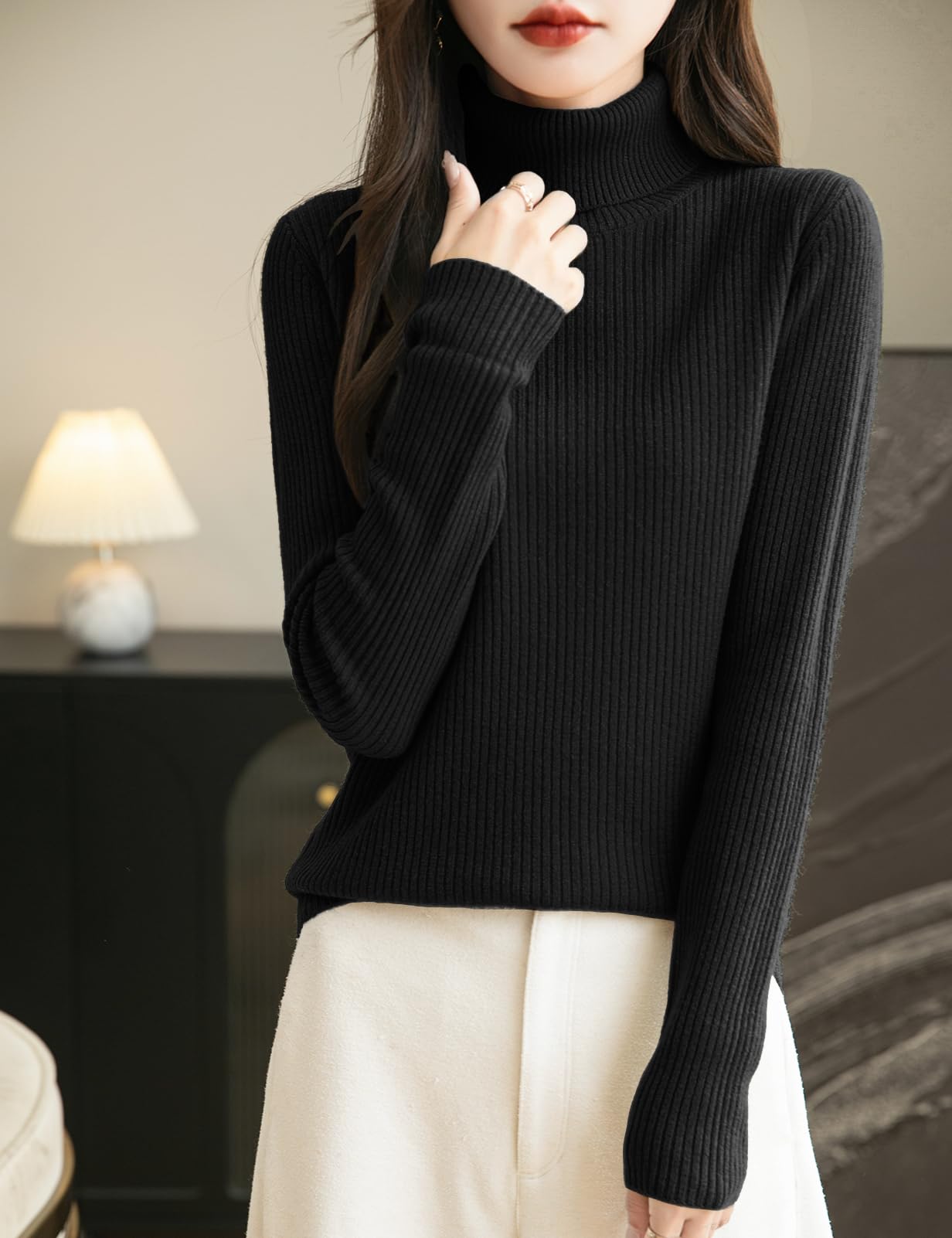 Chanyarn Damen 100% Merinowolle Rollkragenpullover 2024 Herbst Winter Langarm warm weich RIPP Strick Pullover