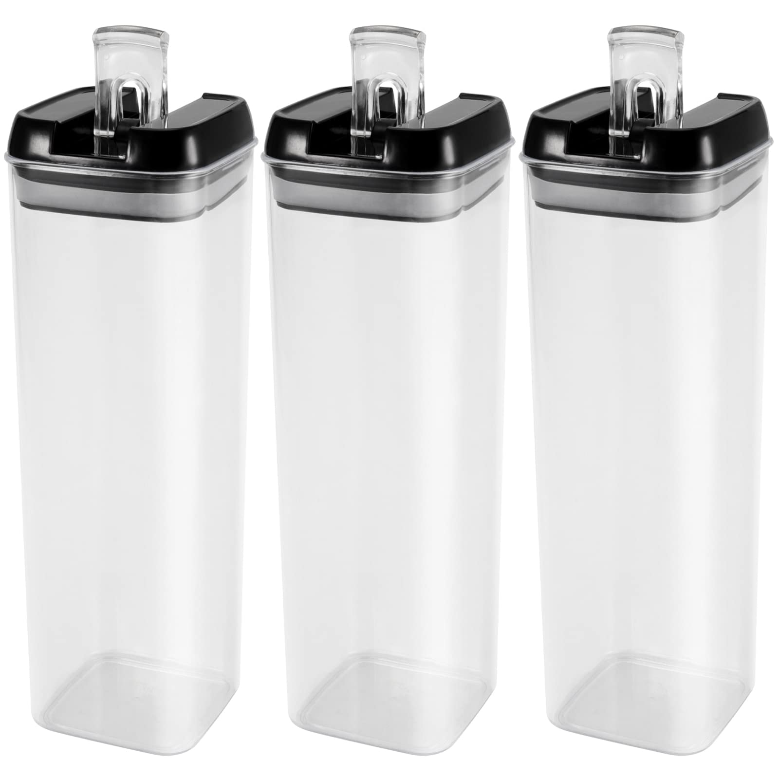 JOIKIT Lot de 3 bocaux alimentaire hermétique plastique de 1,9 L, sans BPA, bocaux rangement de pâtes spaghetti avec noir couvercles verrouillage facile et anneau pour collations, farine, céréales