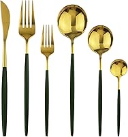 Vista 26 de Vajilla de 36 piezas de cubiertos de acero inoxidable 18/0 pulidos con espejo pulido con mango negro, juego de cubiertos de acero inoxidable 18/0