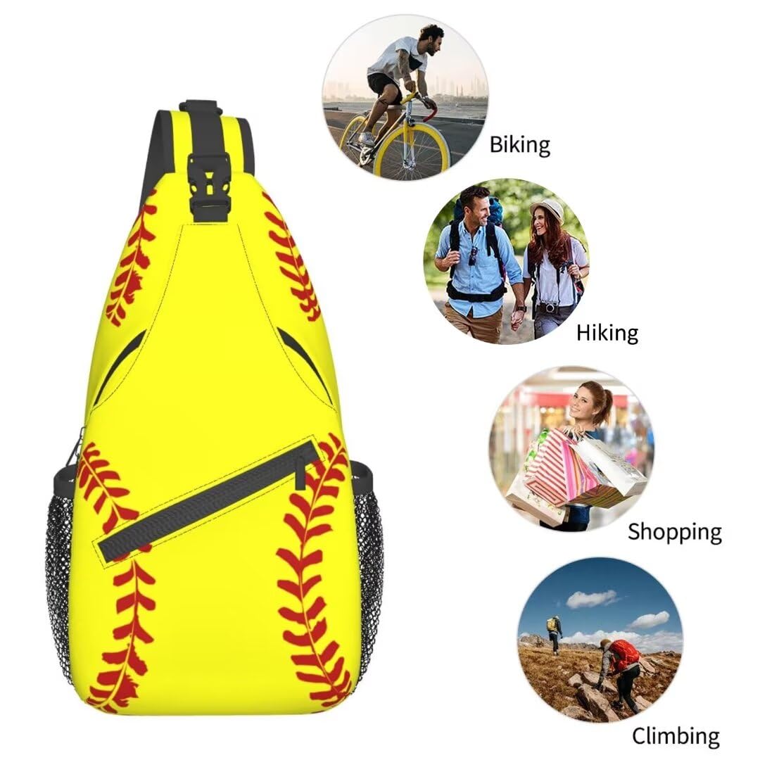 Mochila bandolera unisex para hombres y mujeres, bolsa de pecho casual, mochila de hombro, mochila deportiva de viaje, senderismo, Estampado de softbol., Mochilas Sling 6