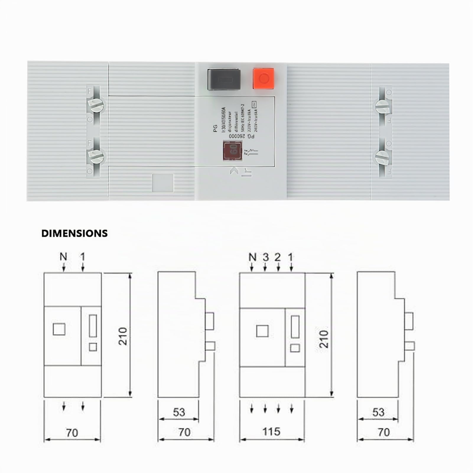 Jadeshay Disjoncteur Électrique 30-60A 50Hz / 60Hz 2P Disjoncteur Commutateur d'air de Protection Interrupteur Basse Tension Commutateur avec Protection Multiple pour Système Électrique