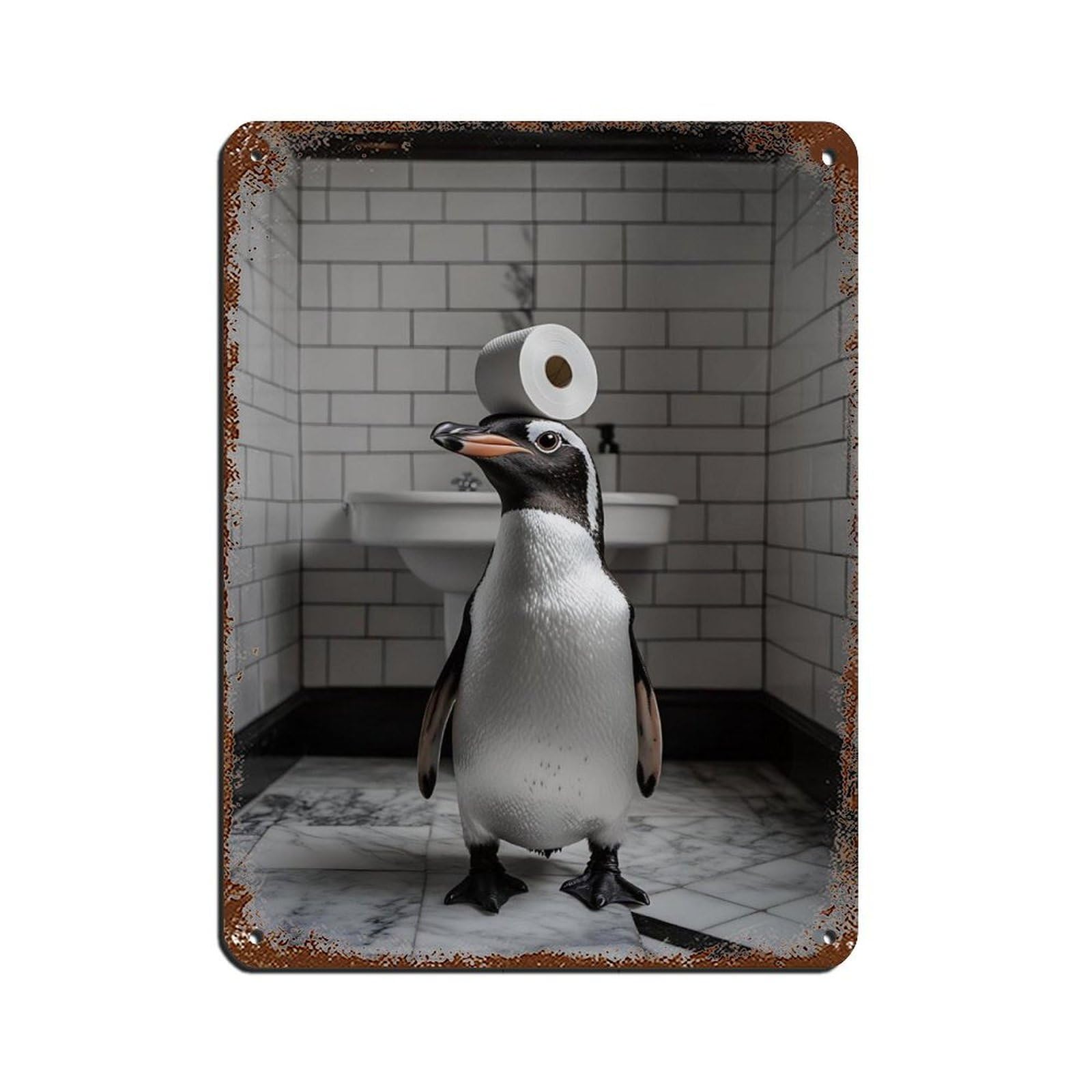 Penguin BathroomFunny Penguin Toilet Paper Retro Poster Metal Tin Sign Chic Art Retro Iron Painting Bar People Cave Cafe Family Garage Poster Wall Decoration 12x16inch(30x40cm)