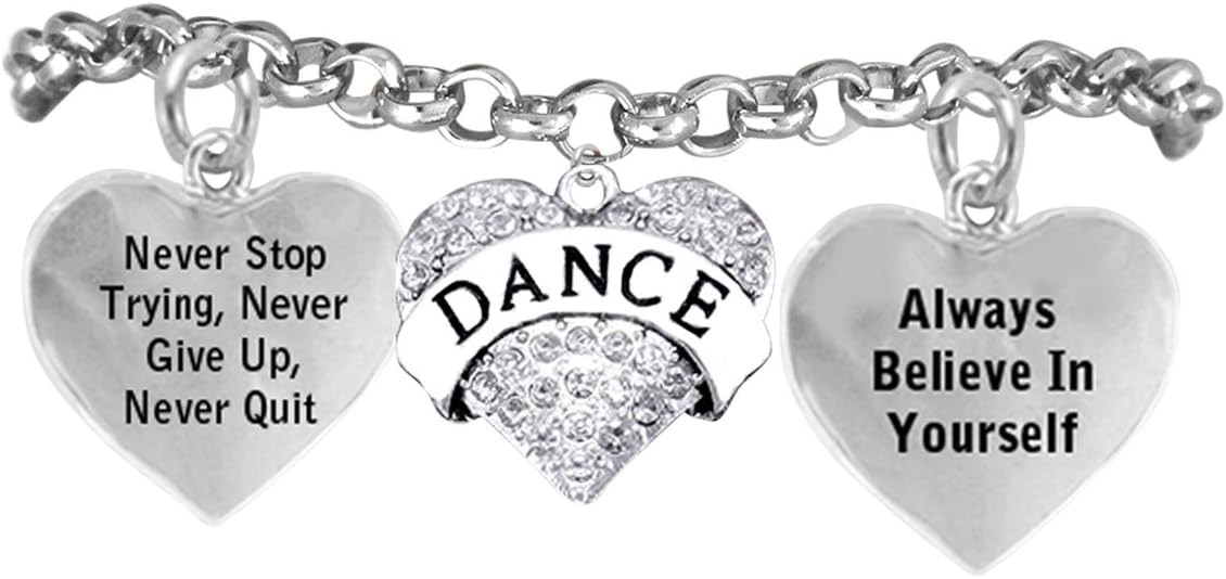 Cardinali Jewelry Dance Crystal Heart Bracelet, Never Stop Trying, Never Give Up, Safe-Hypoallergenic, Nickel Free