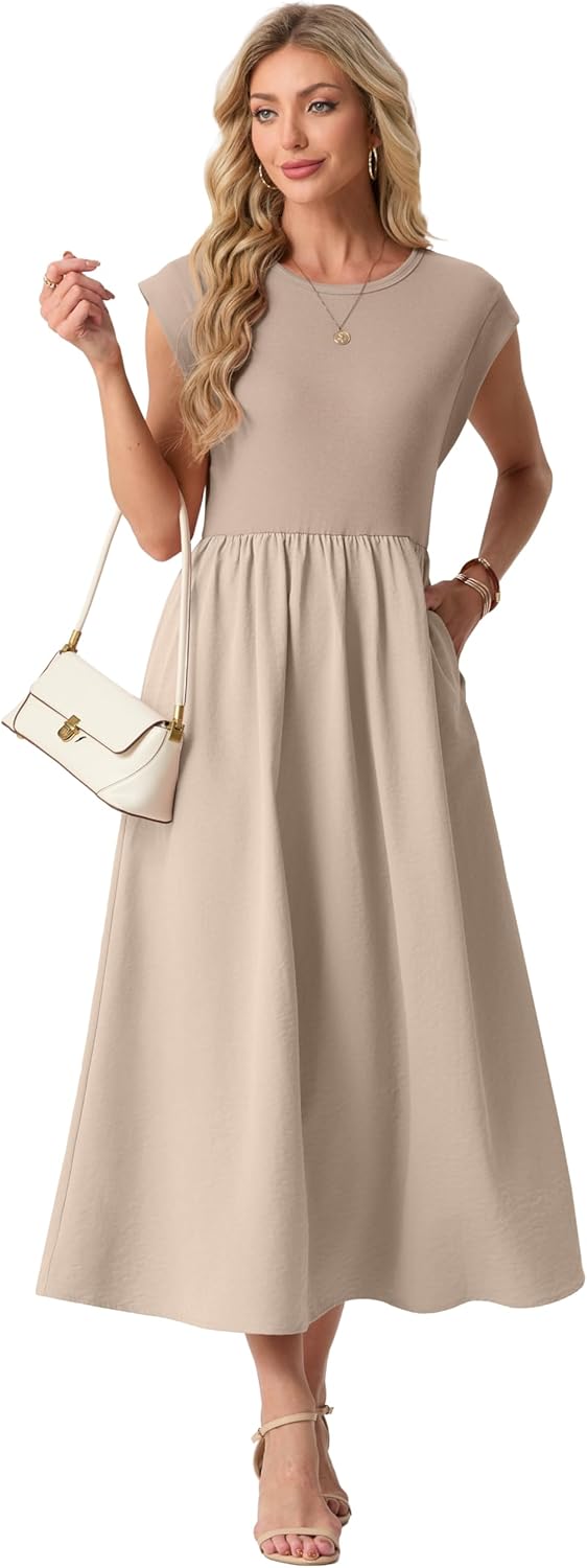 GRECERELLE Women's 2026 Spring & Summer Cap Sleeve Vacation Casual A Line Maxi Dresses with Pockets - Image 6