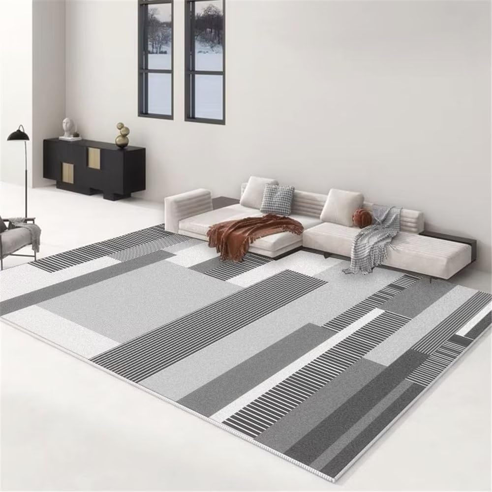 Tapis enfant rayé gris moderne 50x80cm antidérapant pour chambre
