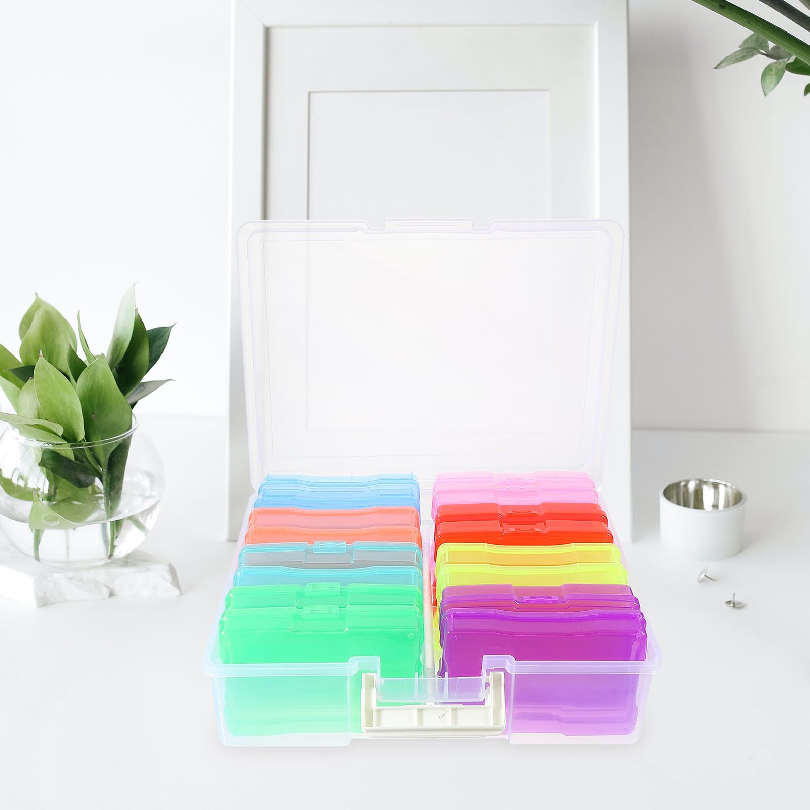 Scatola Porta Foto in Plastica con Coperchio Ermetico Organizer Multiscomparto per Piccoli Oggetti Adatta Gioielli Componenti Elettronici e Accessori Artigianali Portatile e