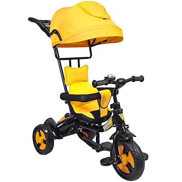 BeyBee| Alpha Secure Baby Tricycle for Kids with Sun Canopy & Parents Handle with Bell and Also with a Water Bottle | Color Wheels for Boys and Girls for Age 1 to 5 yrs (Yellow)