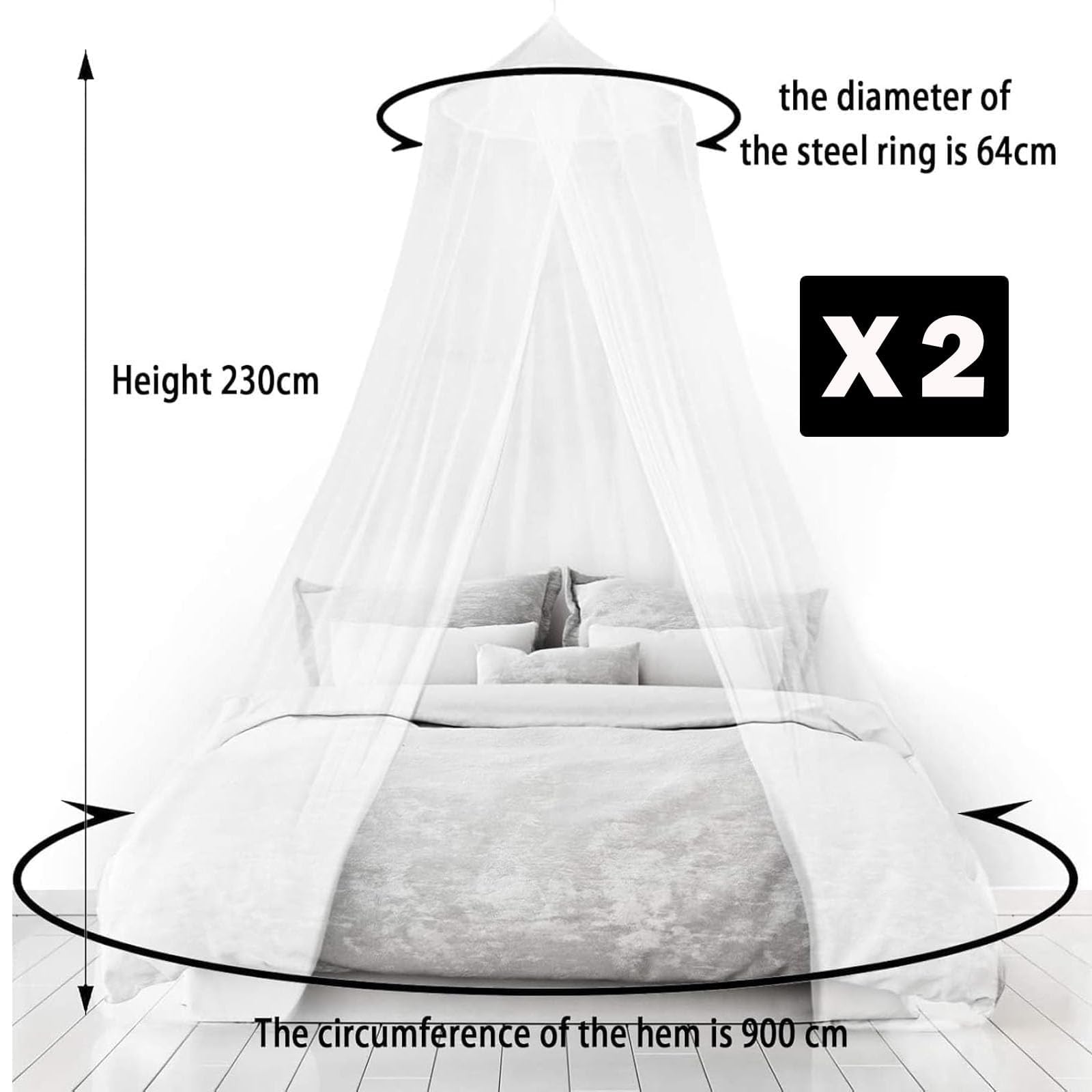 Pddenality 2pcs Mosquito Net for Bed Mosquito Bed Net for White Dome Single and Double Beds Use for Indoor and Outdoor Travel - Image 2