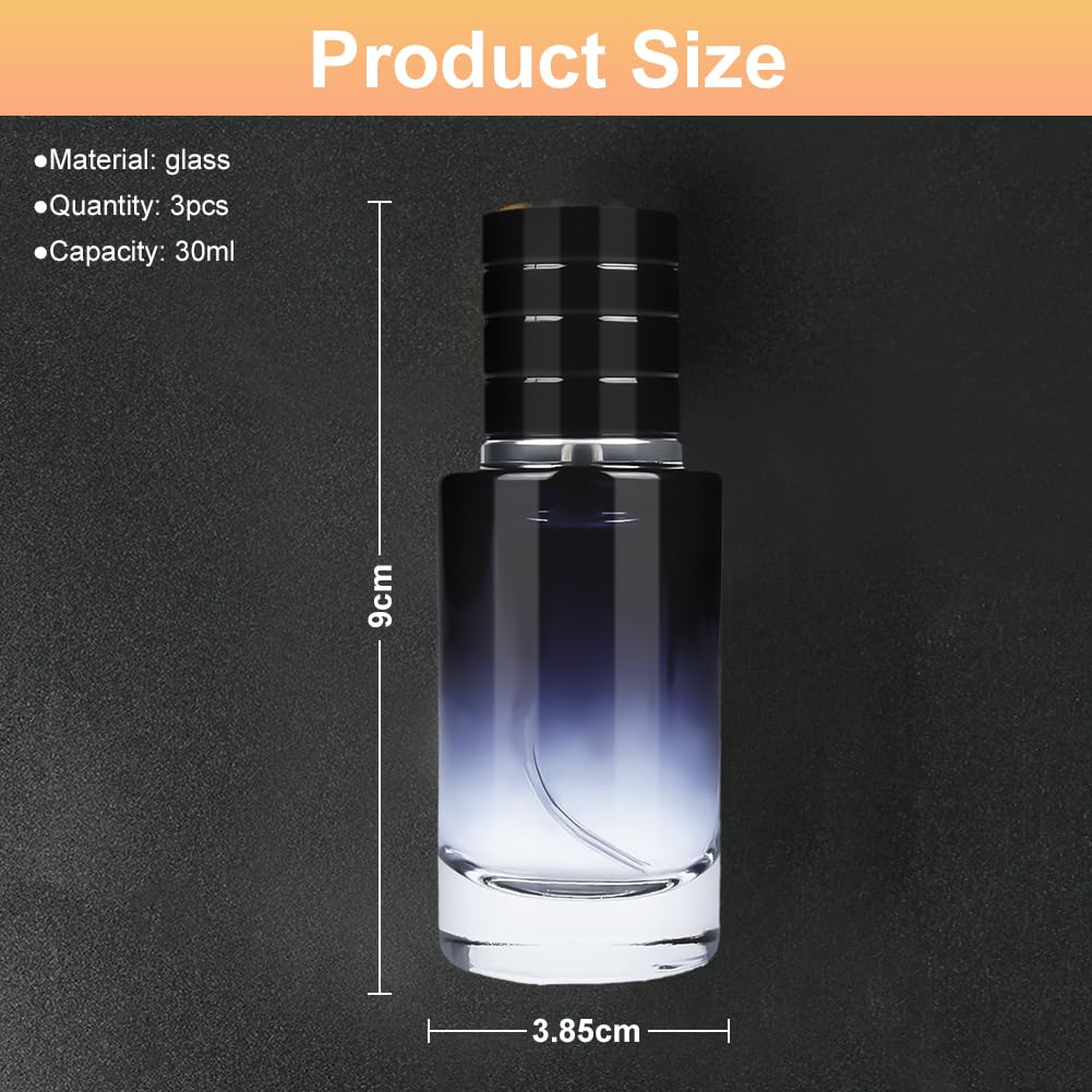 LOPHE Atomizador Perfume, 3 Pcs Frasco Perfume de Vidrio, Recargable, Bote de Perfume Portátil con Accesorios, Pulverizador Perfumer sin Fugas, Contenedor de Colonia para Viaje 30ML (Azul)
