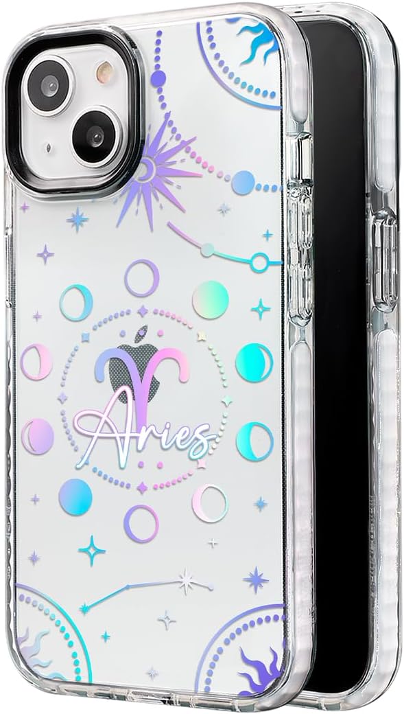 INSTACASE Case Compatible with iPhone 14 Aries Zodiac Sign, Protector Compatible with iPhone 14 Customizable, Case Customized Horoscope White Border