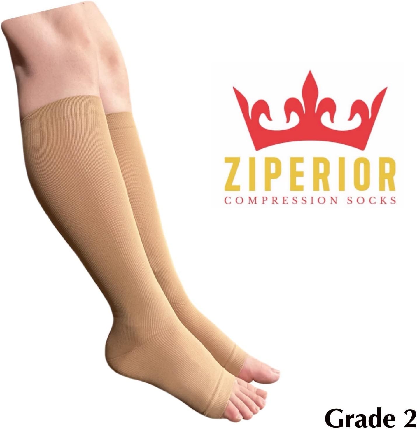Inside Leg Zipper 20-30 mmHg Compression Grade Calf Open Toe Socks