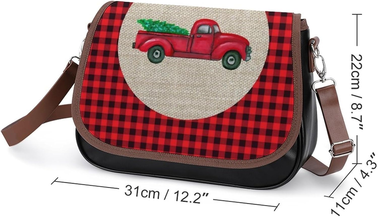 Vintage Red Truck ChristmasWomen's Faux Leather Crossbody Bag, Waterproof Wrinkle-Resistant Shoulder Bag with Detachable Strap, Large Capacity Casual Handbag, Fashion Daily Purse for Shopping Work Dat