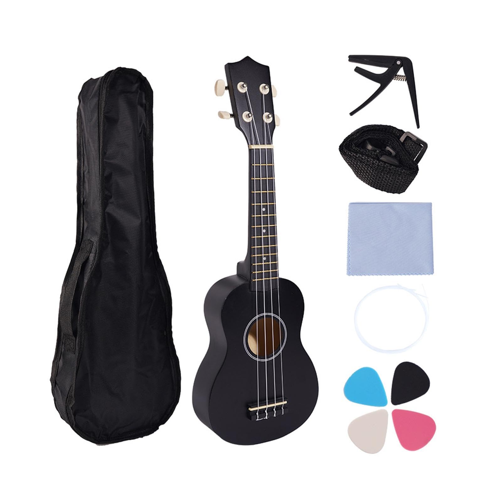 Ukelele Infantil de, Mini Ukelele para Niños, Guitarra Portátil, Juguete Educativo Temprano, Instrumento Musical de 21 Pulgadas para Niños, Negro