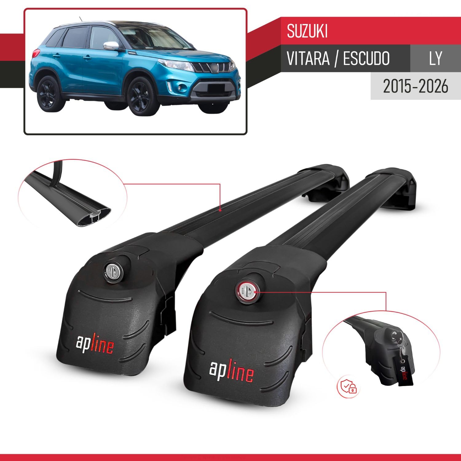 Compatibile con Suzuki Vitara/Escudo (LY) 2015-2026 Modello ACE-2 Barre Tetto Portapacchi Auto Barre Portatutto Nero Alluminio 2 Barre