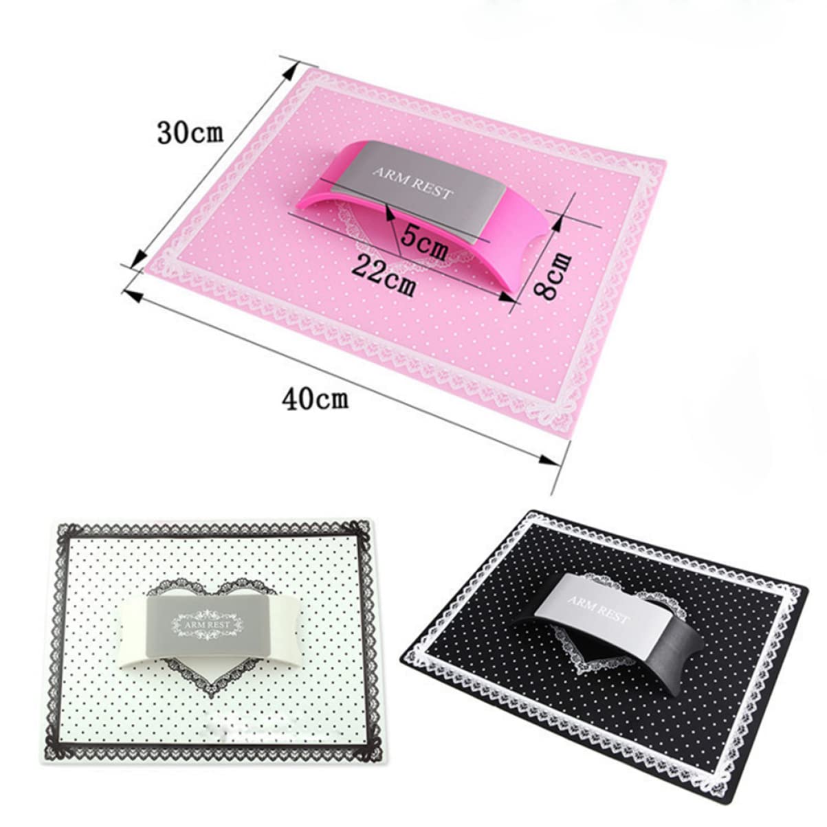 FRCOLOR 3pezzi Cuscino Silicone Per Manicure Tappetino Portatile e Lavabile Per Unghie Strumento Professionale Per Estetiste Art Rosa