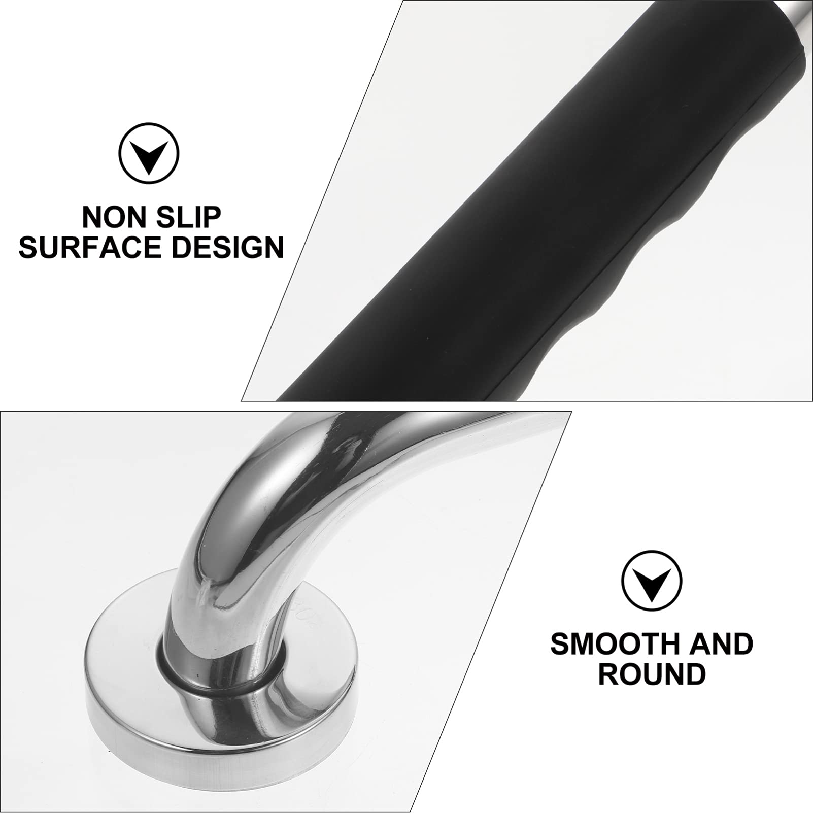 Barres D’appui de Sécurité 2pcs en Acier Inoxydable et Silicone Noir