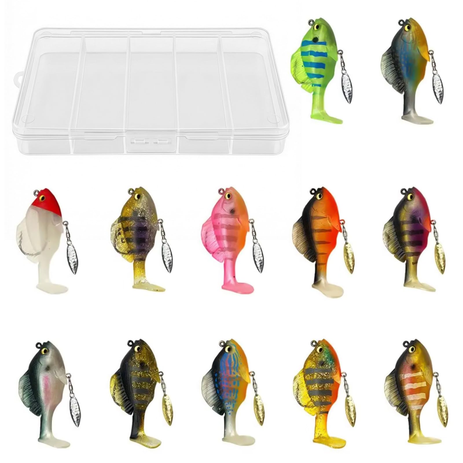 Soft Fishing Lures Kit - 12 Pcs Big Silicone Lures Pre-Rigged Jig Head Premium Artificial Sea Bait for Fishing Baits Tackle Freshwater Trout Bass Salmon Spinner Baits Plastic Artificial baits With Box