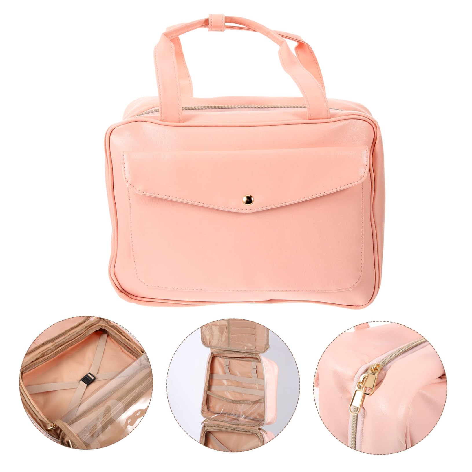 Borsa da Viaggio per Toilette Design Sospeso, Rosa in Pu | Organizer Capiente Scomparti Multipli e Tasche, Manico Integrato, Stile Raffinato per Spostamenti