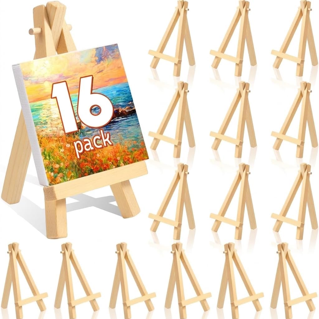 Mini Wood Display Easel Set 16 Pcs Pine Folding Tabletop Stand