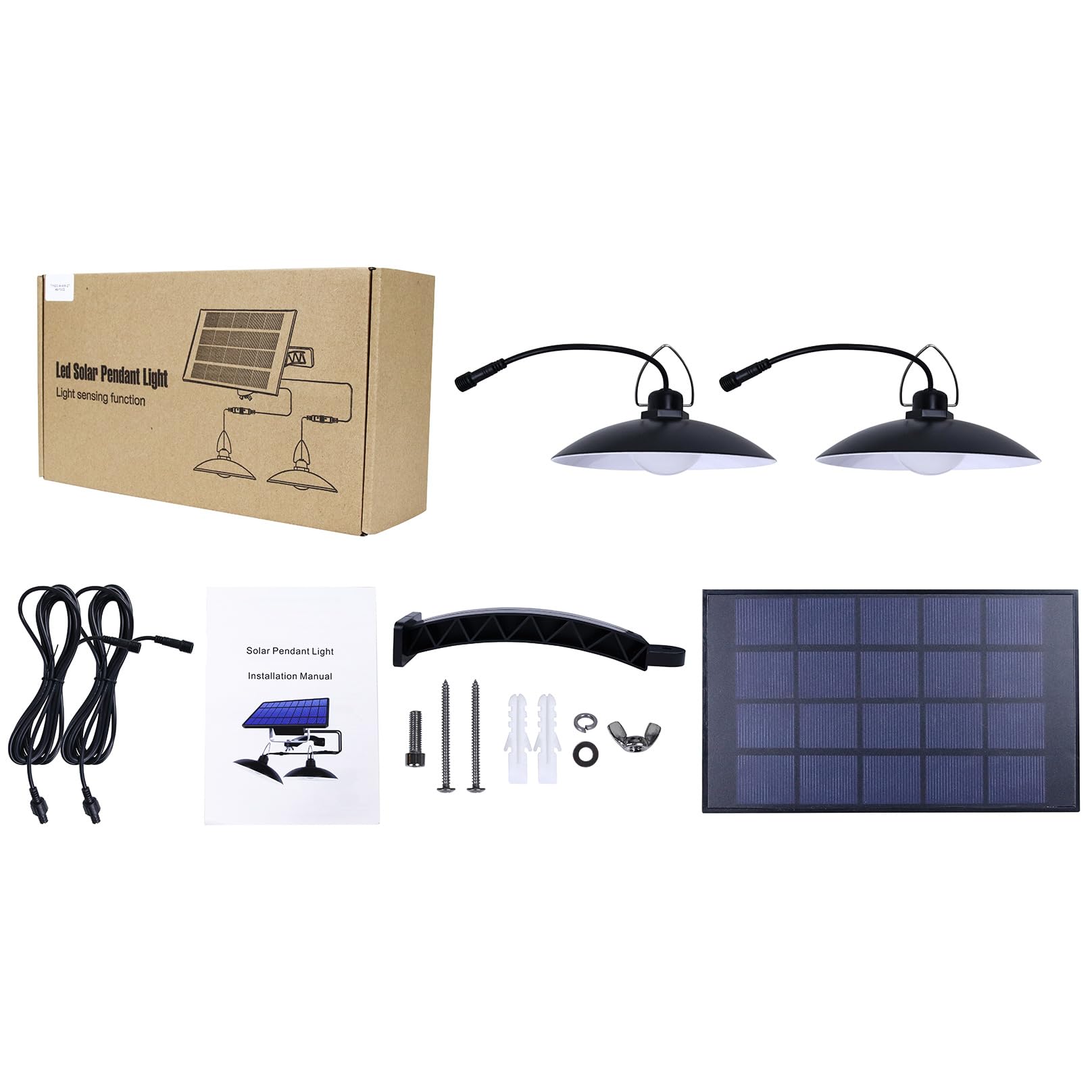 Solarna lampa wisząca z 2 głowicami, 520 lm, wodoodporna wisząca lampa sufitowa, 6000 K, czujnik ruchu, oświetlenie ogrodowe, do trawnika, podwórka, stodoły, garażu