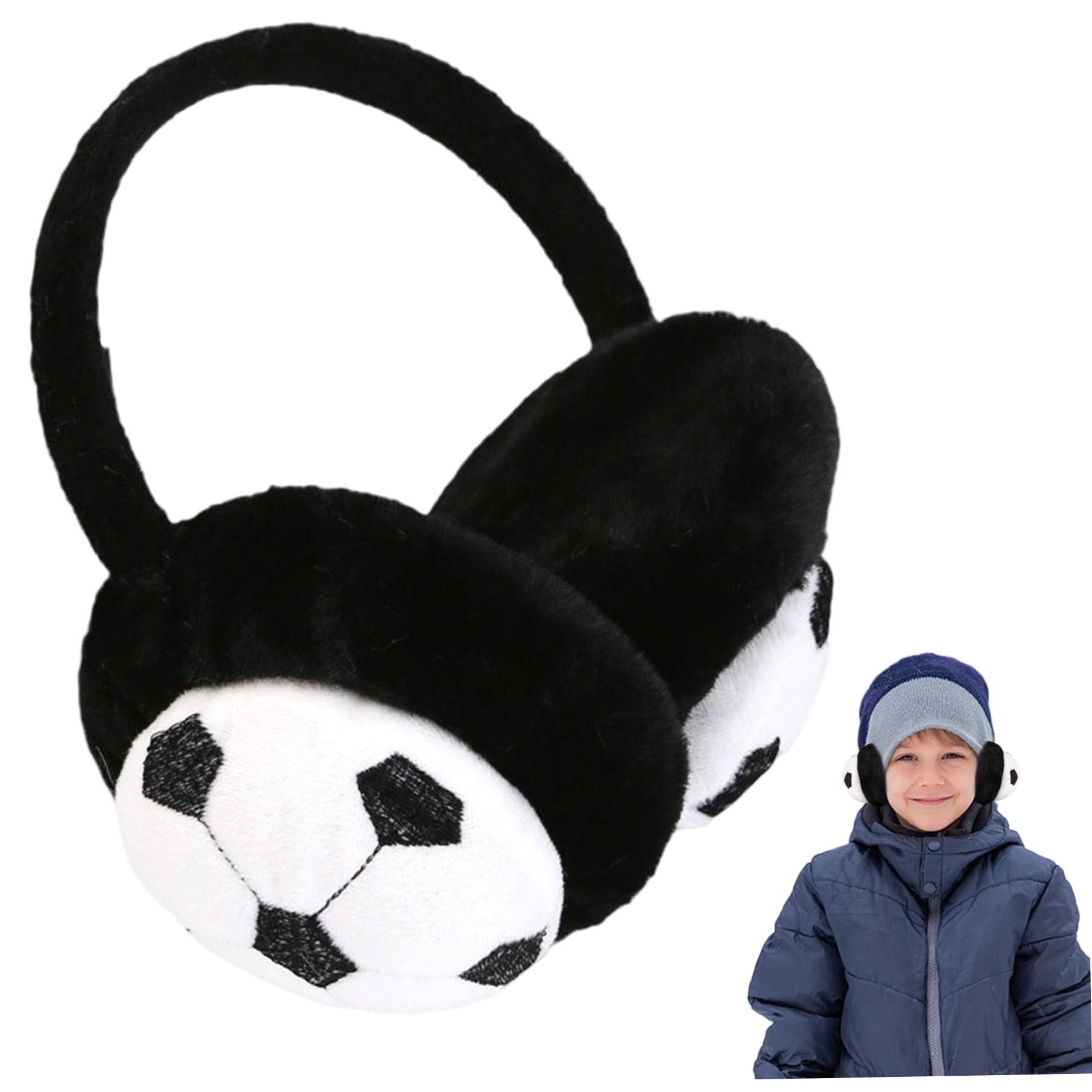 Orejeras para niños, orejeras de fútbol de felpa cálidas de invierno para niños, niñas, ropa para clima frío
