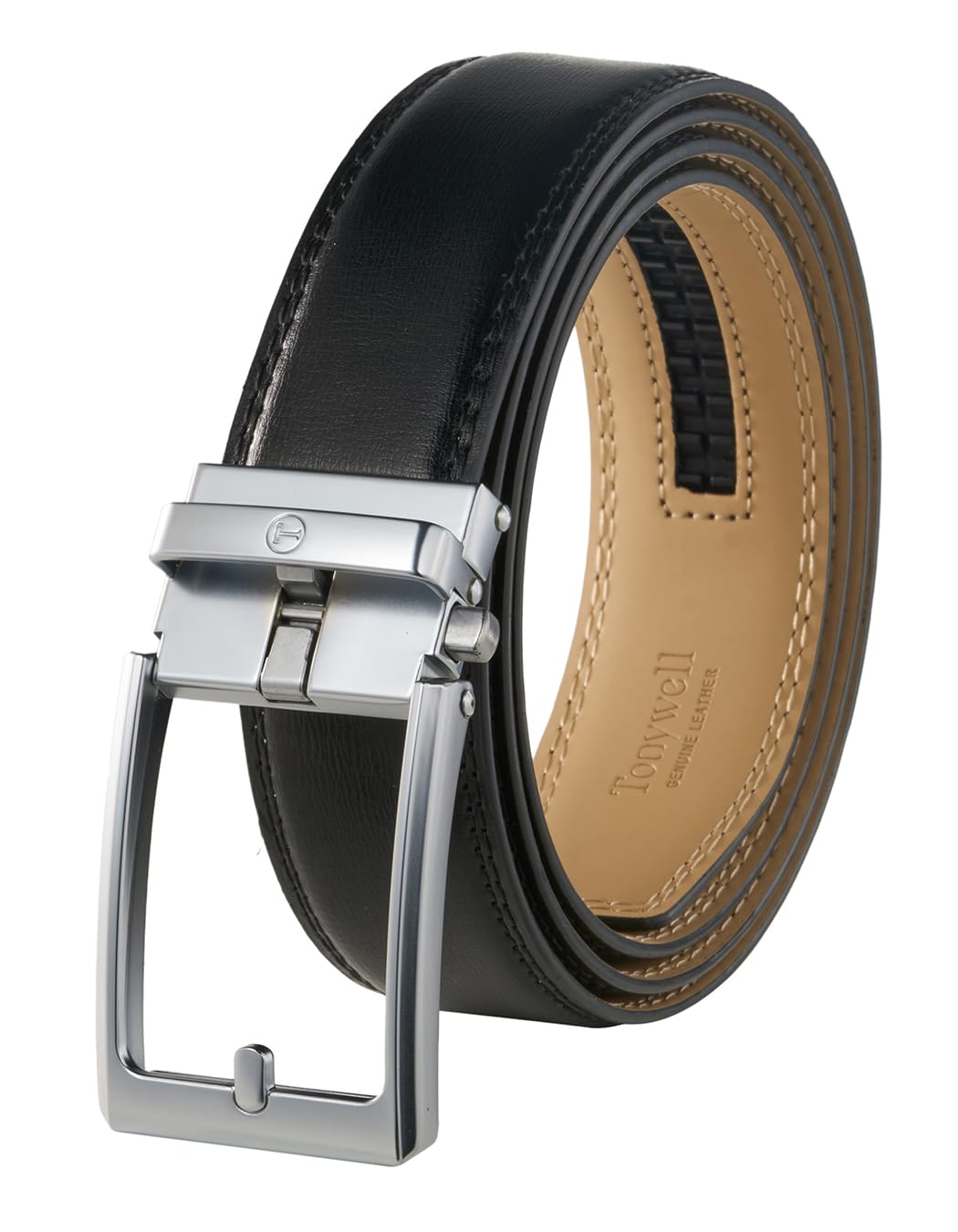Tonywell Men's Leather Ratchet Belt, 1 3/8" Adjustable Dress Belt, Trim to Fit