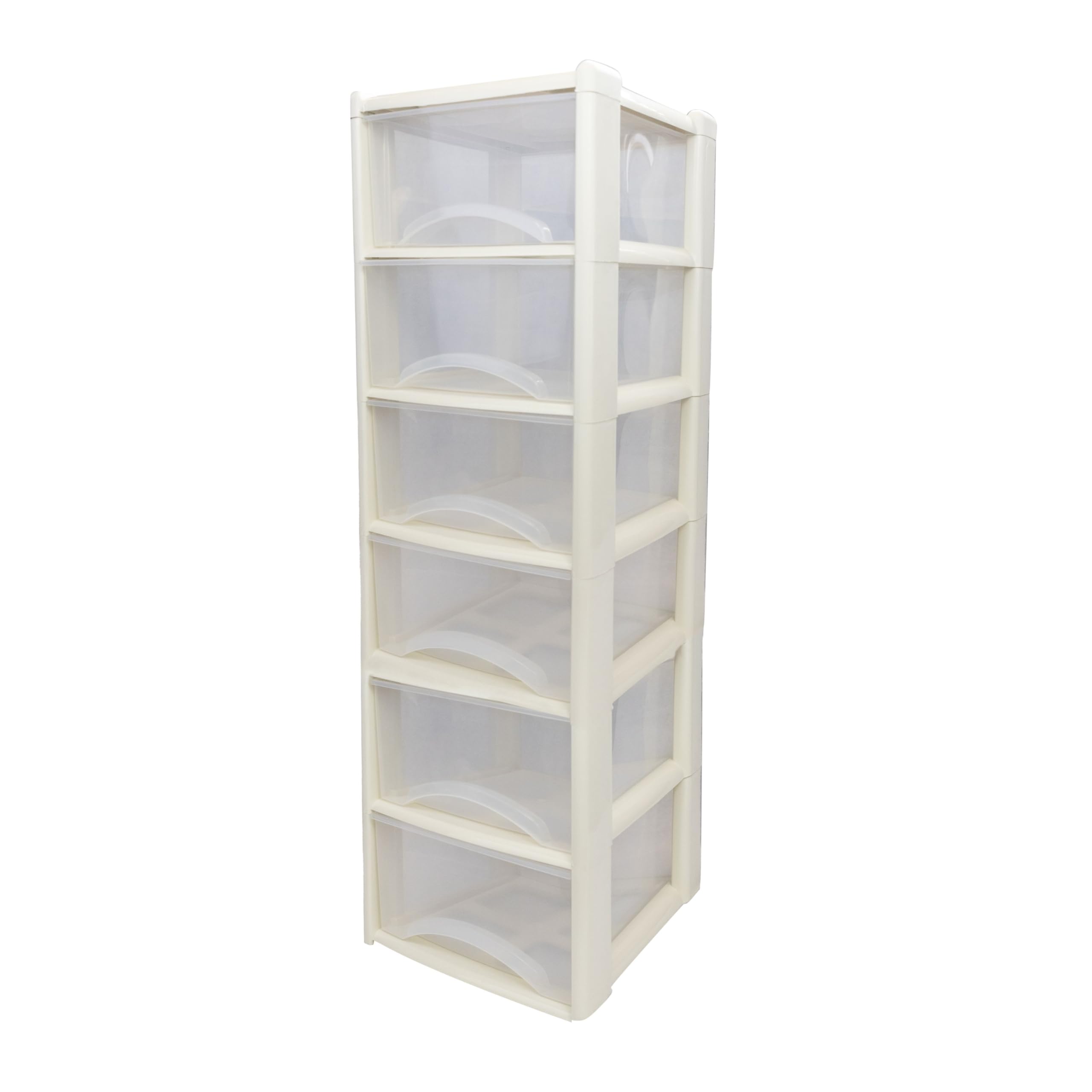 Neat. 6 Plastic Storage Drawers Unit with See-Through Drawers, Compact Vertical Design – Durable Plastic, Ideal for Organizing Office Crafts, and Household Items, 120cm x L39cm x W39cm -Cream